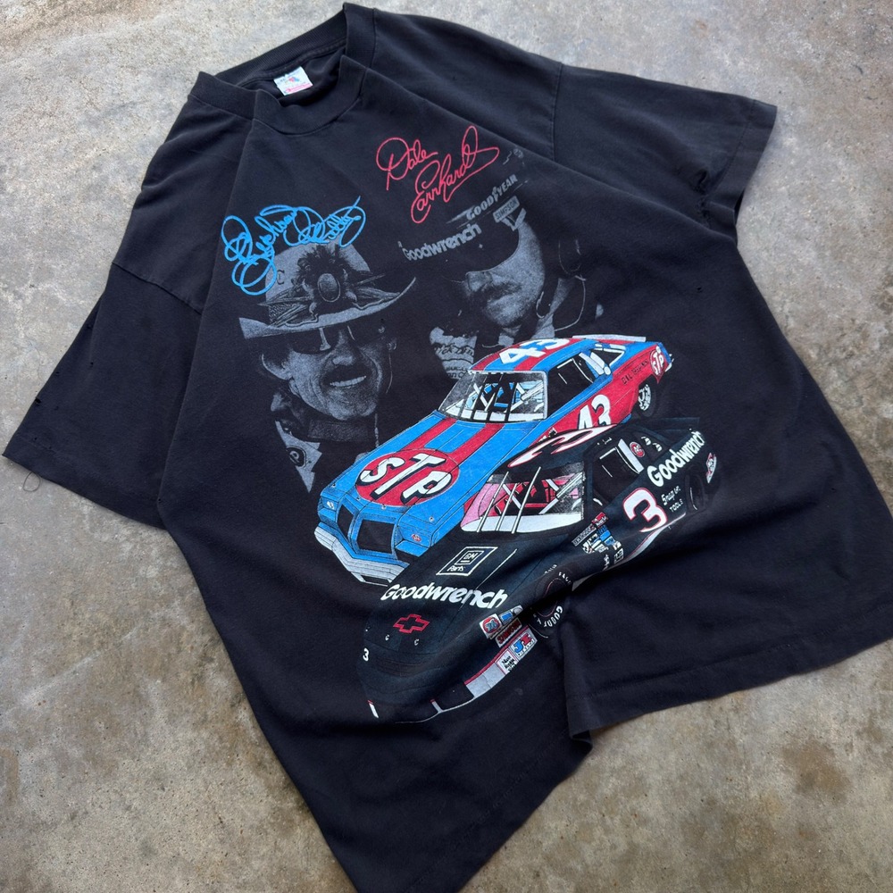Vintage 90s Nascar Dale Earnhardt Petty T-Shirt Faded Black XL USA Made (f1) - Picture 2 of 8